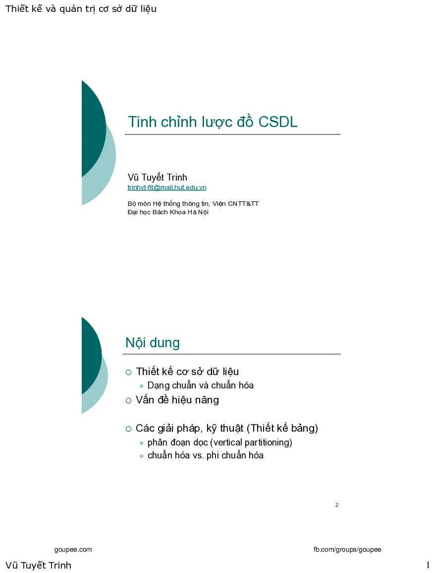 Thiết kế quản trị Cơ sở dữ liệu - Notes 2 (HUST) GV. Vũ Tuyết Trinh