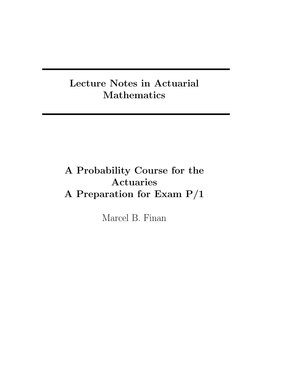 Lecture Notes in Actuarial Mathematics (A Probability Course for the Actuaries) (Ghi chú bài giảng về Toán tài chính) (Có đáp án) - Marcel B. Finan