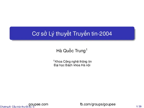 Cơ sở lý thuyết truyền tin - Chương 8 (HUST) GV. Hà Quốc Trung