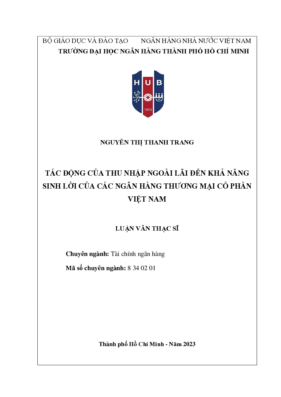 [LV thạc sĩ] Tác động của thu nhập ngoài lãi đến khả năng sinh lời của Vietcombank - TG.Nguyễn Thị Thanh Trang