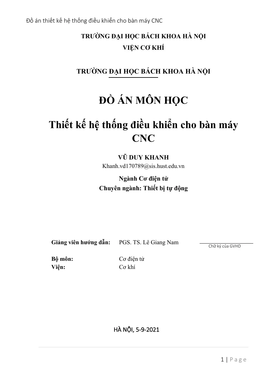 [Đồ án] Thiết kế hệ thống điều khiển cho bàn máy CNC - TG.VŨ DUY KHANH
