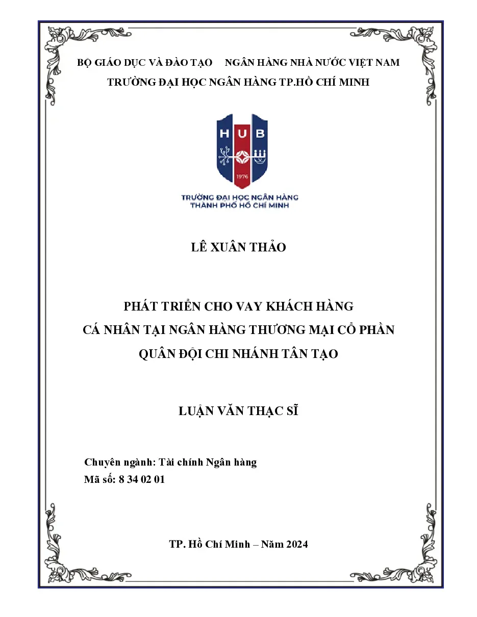 [LV thạc sĩ] Phát triển hoạt động cho vay Khách hàng cá nhân tại MB Bank CN Tân Tạo - TG.LÊ XUÂN THẢO