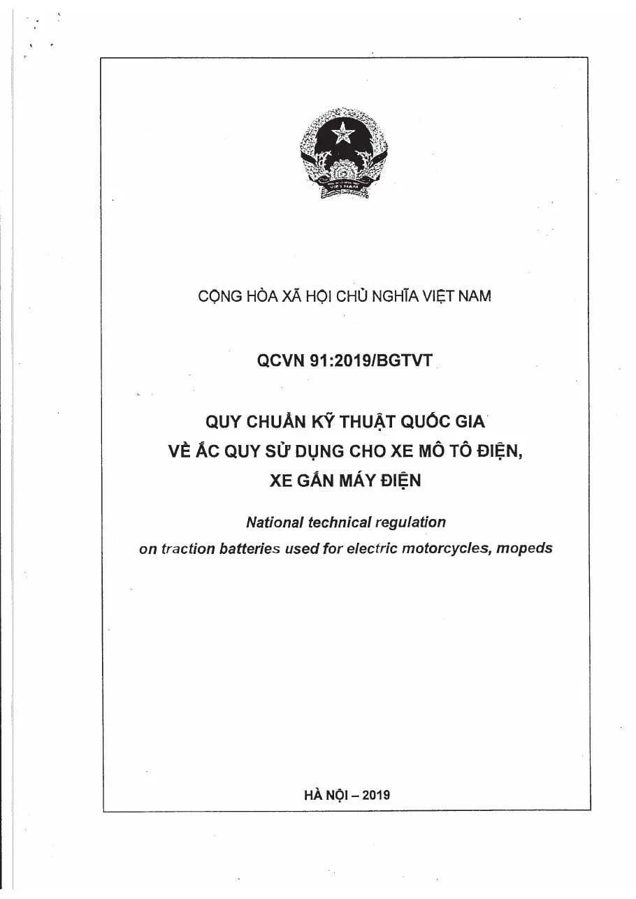 QCVN 91 2019 BGTVT ẮC QUY DÙNG CHO XE MÁY, XE ĐẠP ĐIỆN
