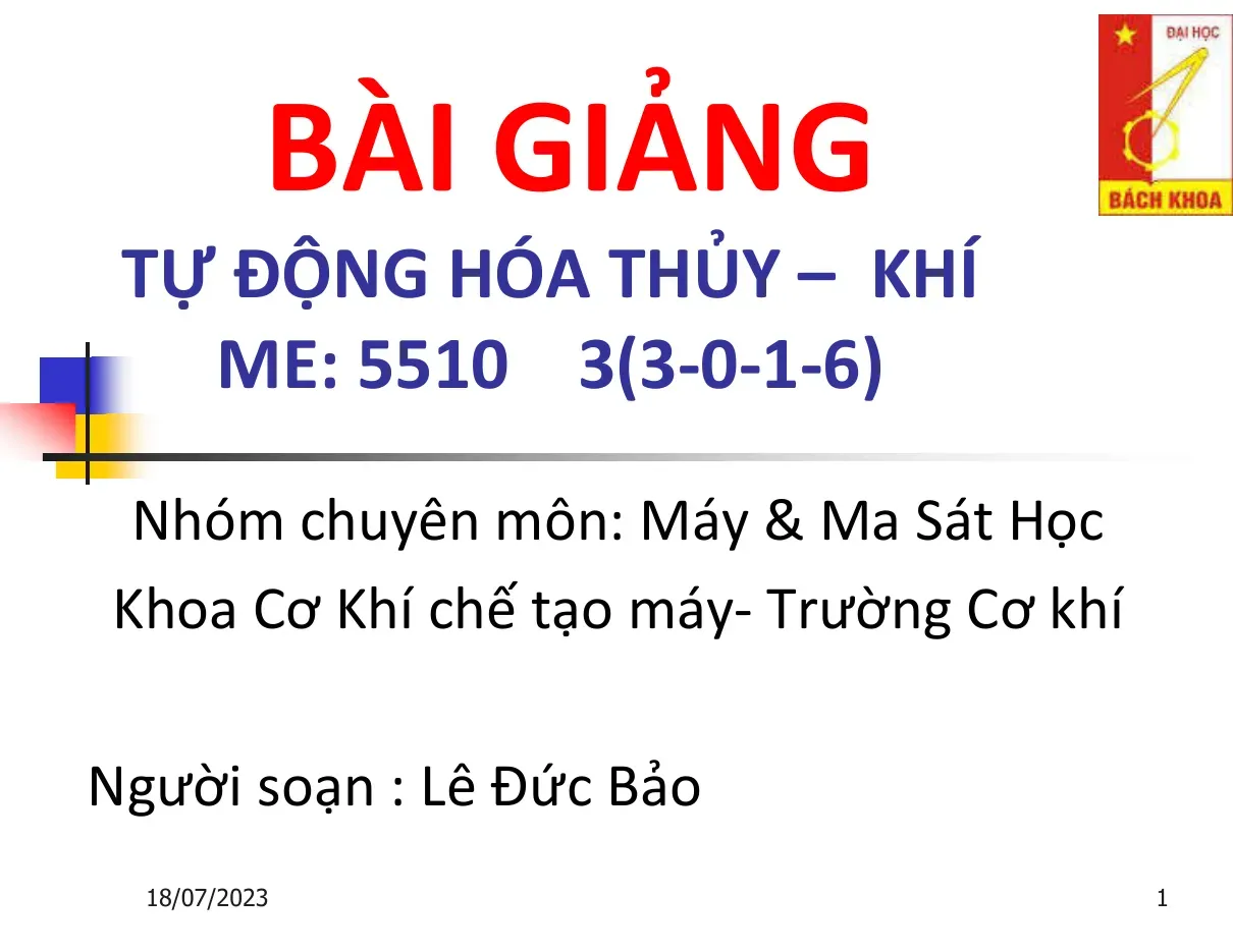 Tự động hóa thủy khí (Chương V) - Lê Đức Bảo