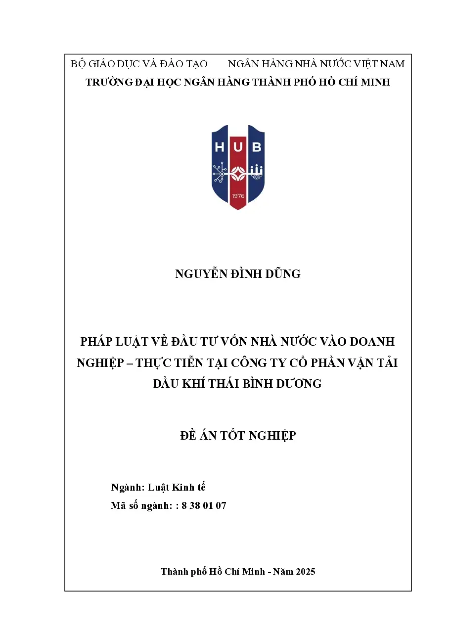 [Đồ án] Pháp luật về đầu tư vốn nhà nước vào doanh nghiệp – thực tiễn tại Công ty CP Vận tải Dầu khí Thái Bình Dương - TG.Nguyễn Đình Dũng