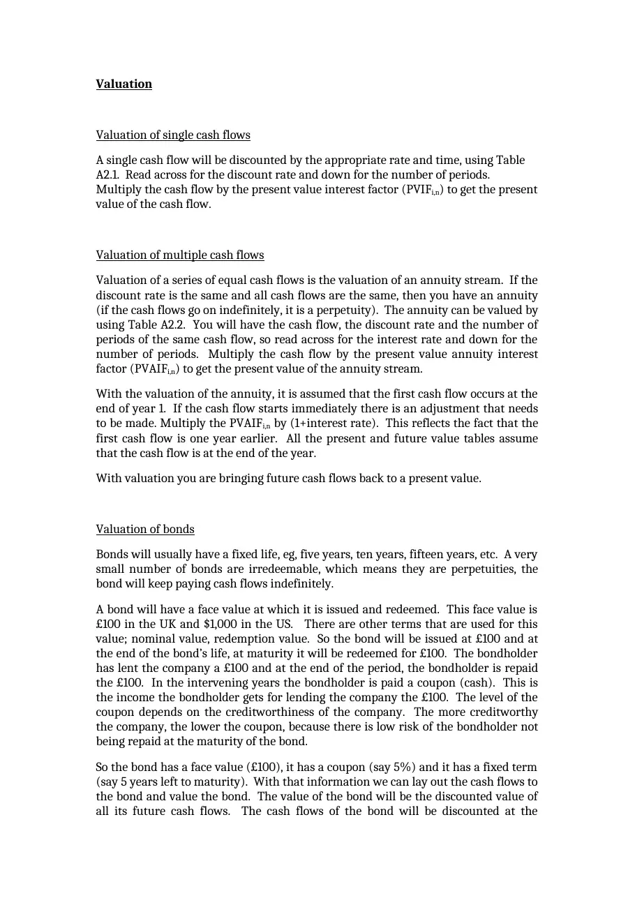 Module 1 2 4 Valuation cash flows, bonds, shares, projects