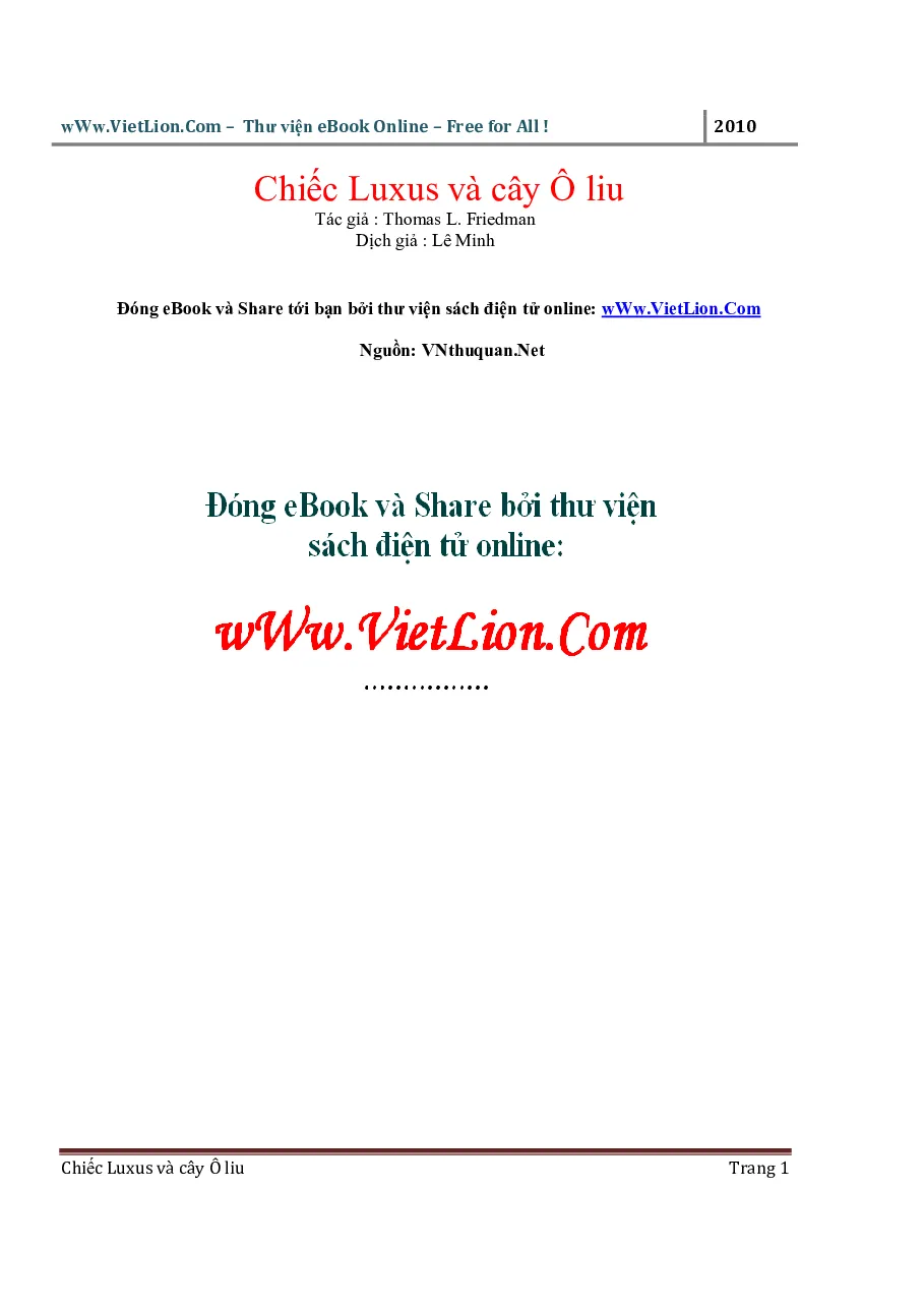 [Ebook] Chiếc Lexus và cây oliu