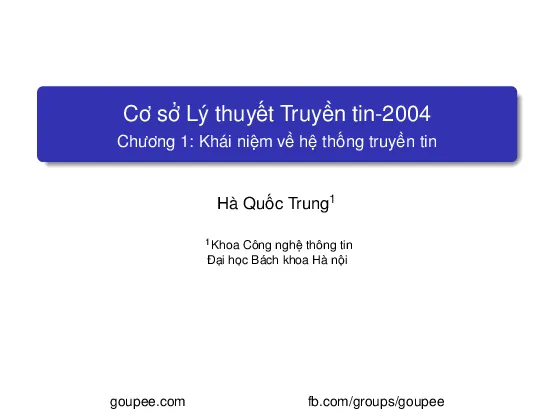 Cơ sở lý thuyết truyền tin - Chương 1 (HUST) GV. Hà Quốc Trung