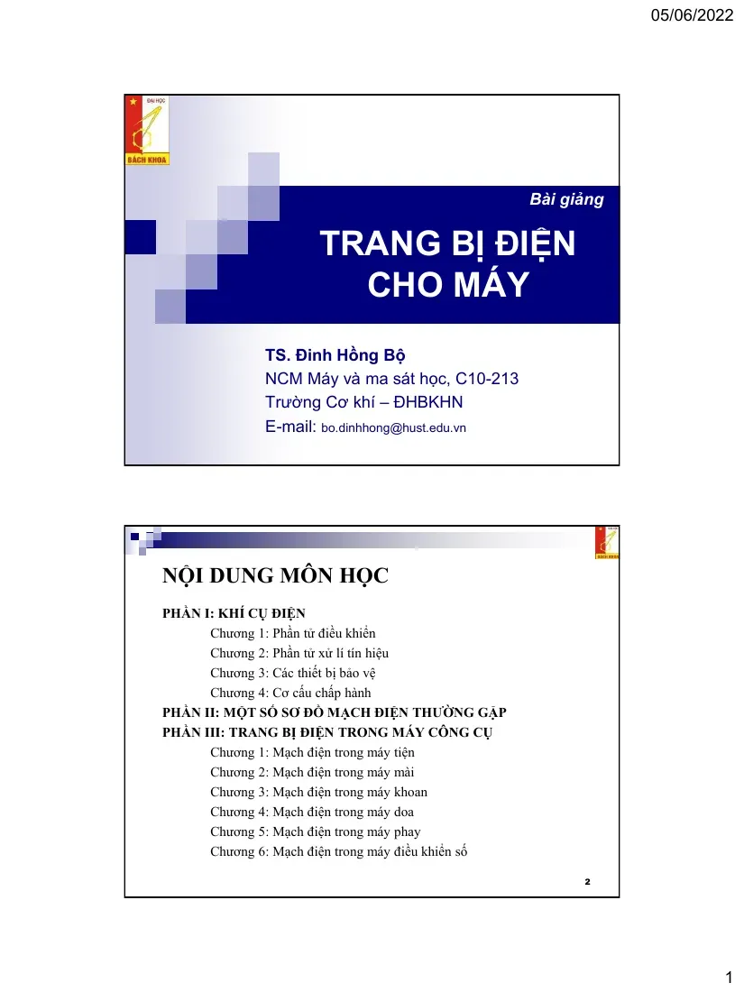 Trang bị điện cho máy (PHẦN II: MỘT SỐ SƠ ĐỒ MẠCH ĐIỆN THƯỜNG GẶP) - Đinh Hồng Bộ