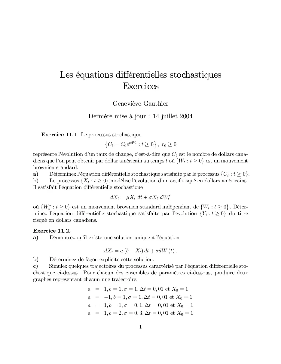 Les équations diﬀérentielles stochastiques (Chuyển động Brown và phương trình vi phân ngẫu nhiên) (Tiếng Anh)