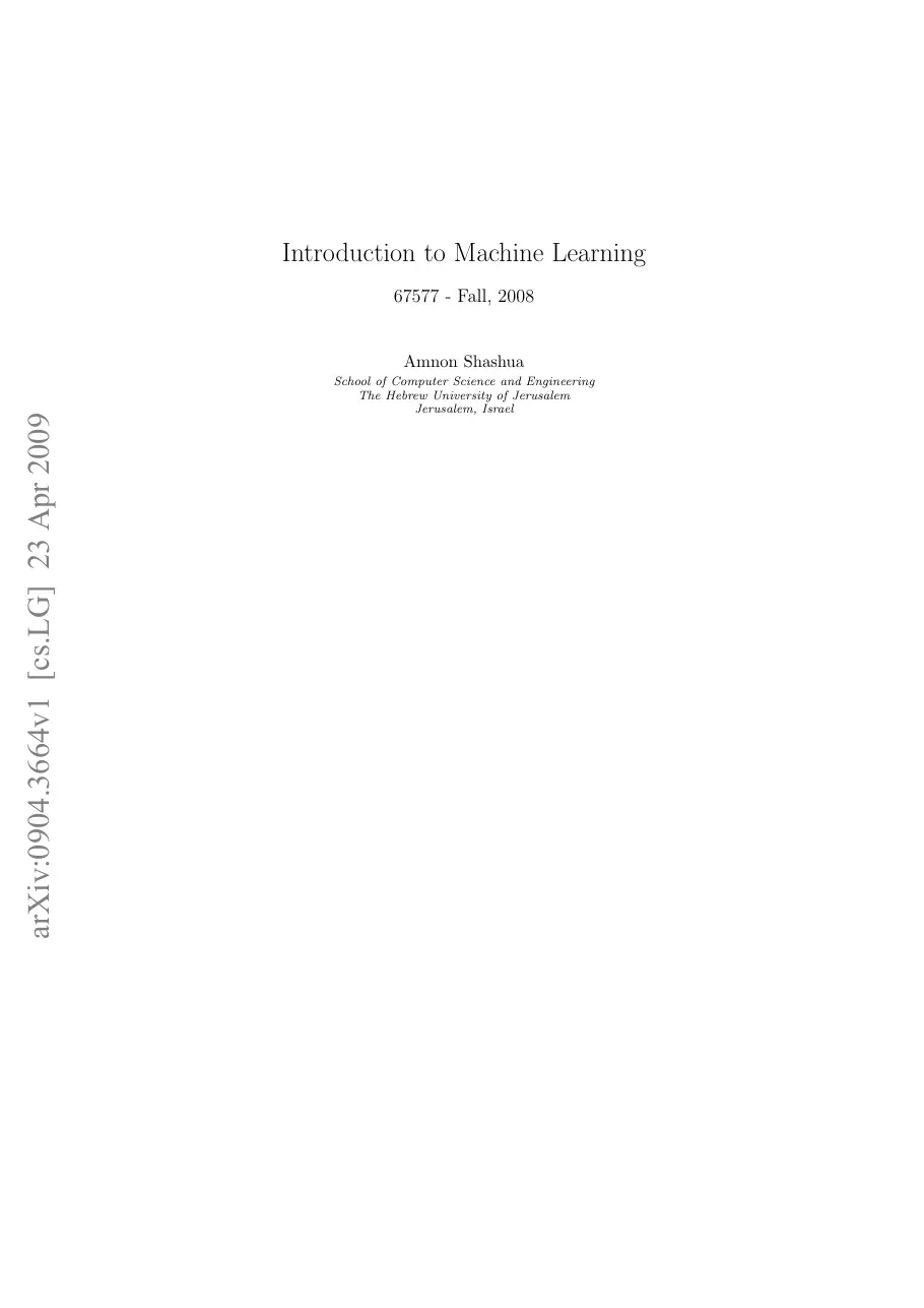 Introduction to Machine Learning (Giới thiệu về Học máy) - Amnon Shashua