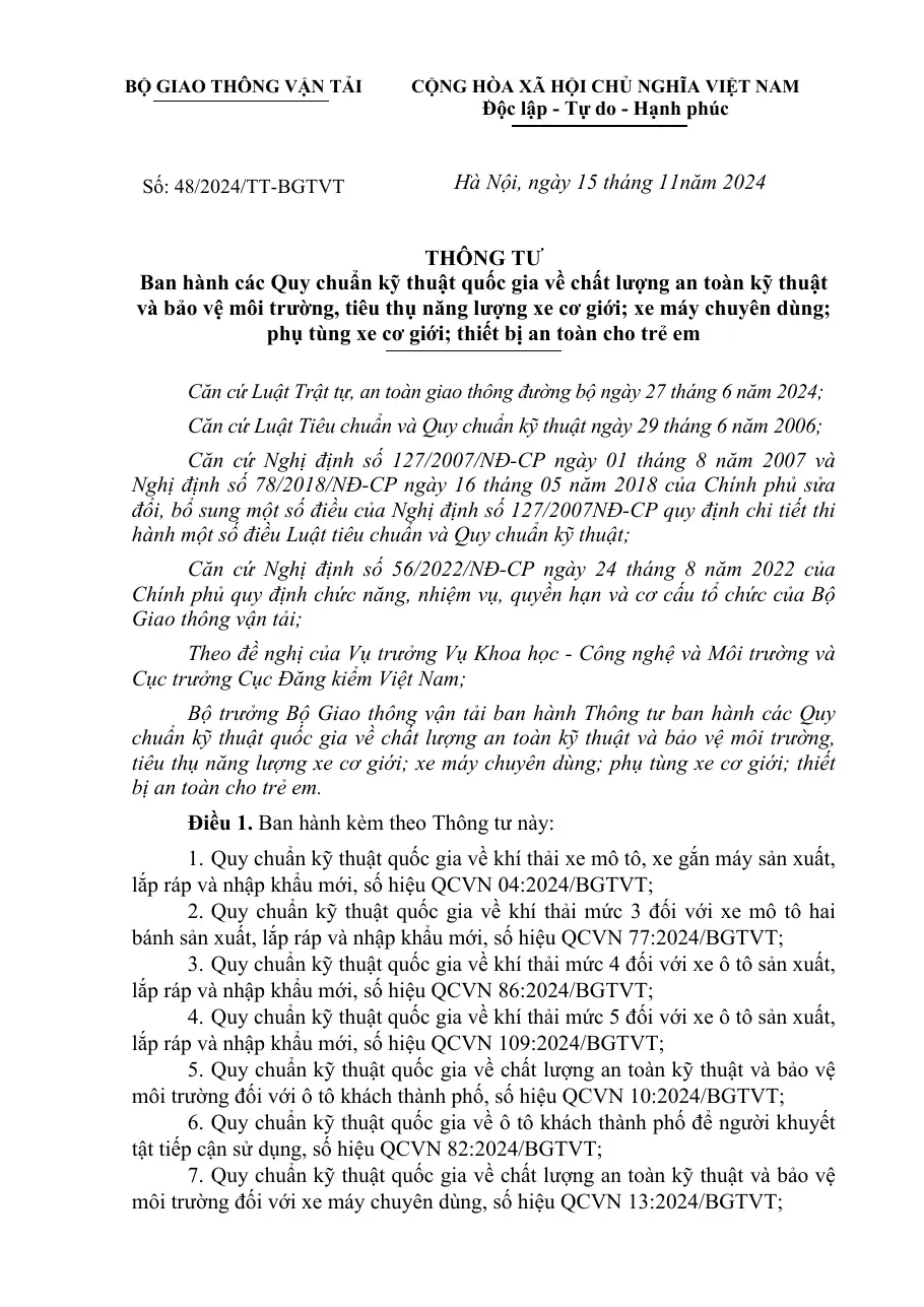 Thông tư số 48/2024/TT-BGTVT - Bộ trưởng Bộ Giao thông
