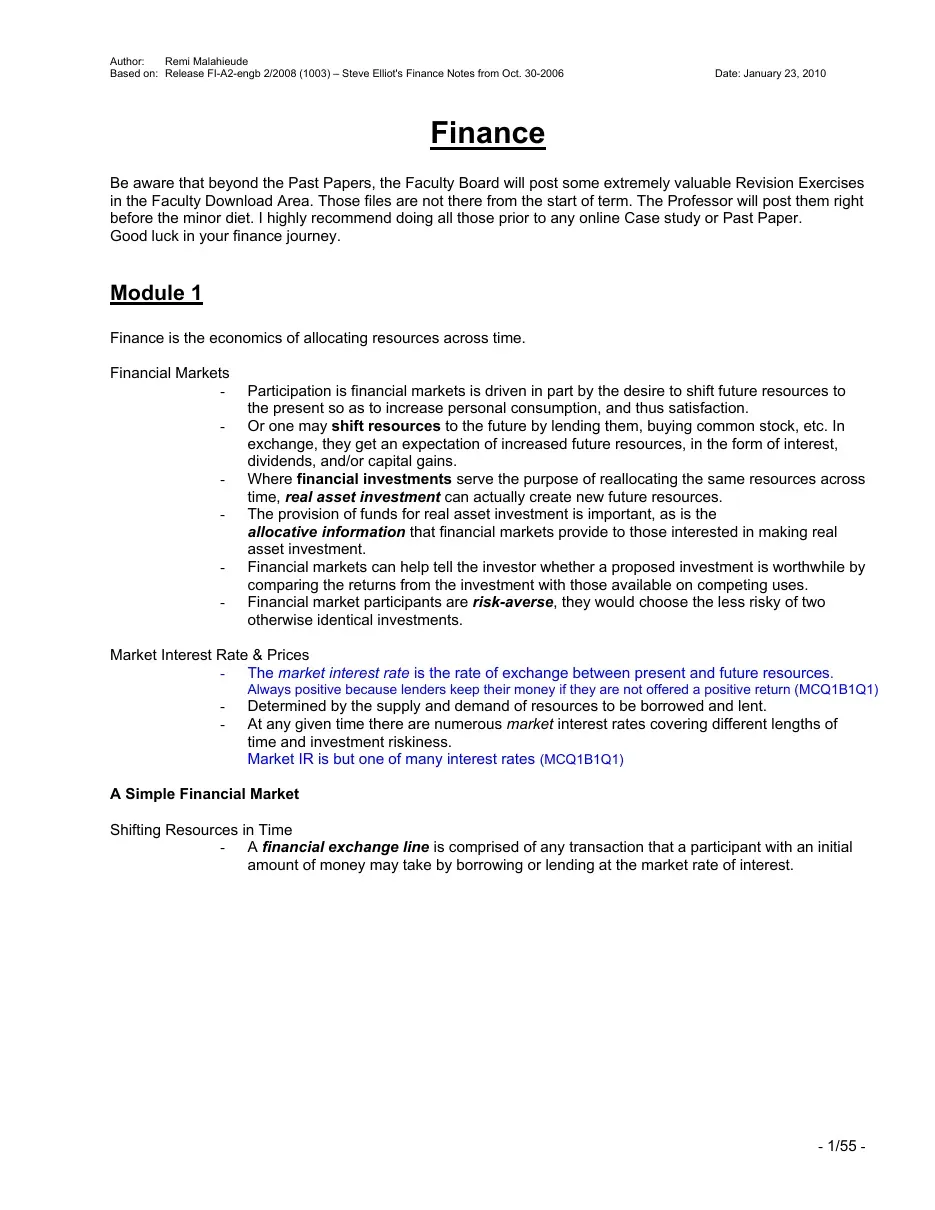 [Best note] Finance Notes (Tổng hợp khái niệm cơ bản về lãi suất thị trường, giá trị hiện tại, NPV và đầu tư) - Remi Malahieude