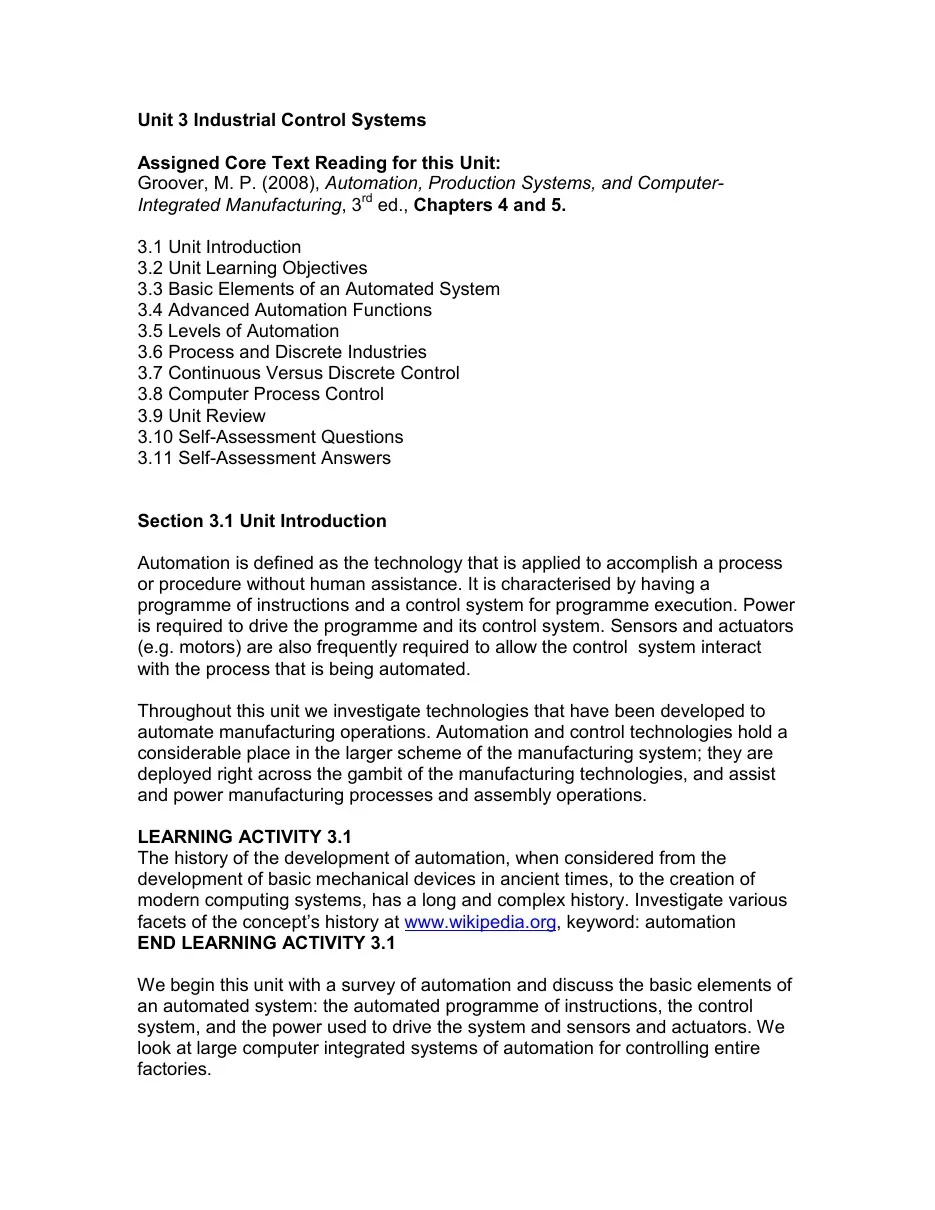 Industrial Control Systems (Unit 3) (Hệ thống điều khiển công nghiệp) (Có đáp án)