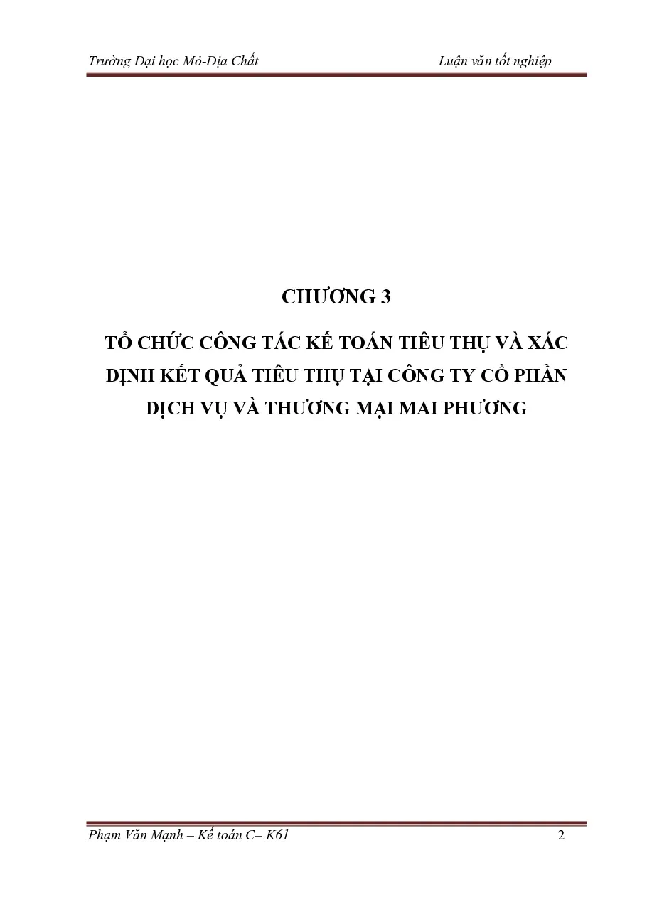 [Luận văn-Chương 3] Tổ chức công tác kế toán tiêu thụ và xác định kết quả tiêu thụ tại Công ty CP DV và TM Mai Phương - TG.Phạm Văn Mạnh