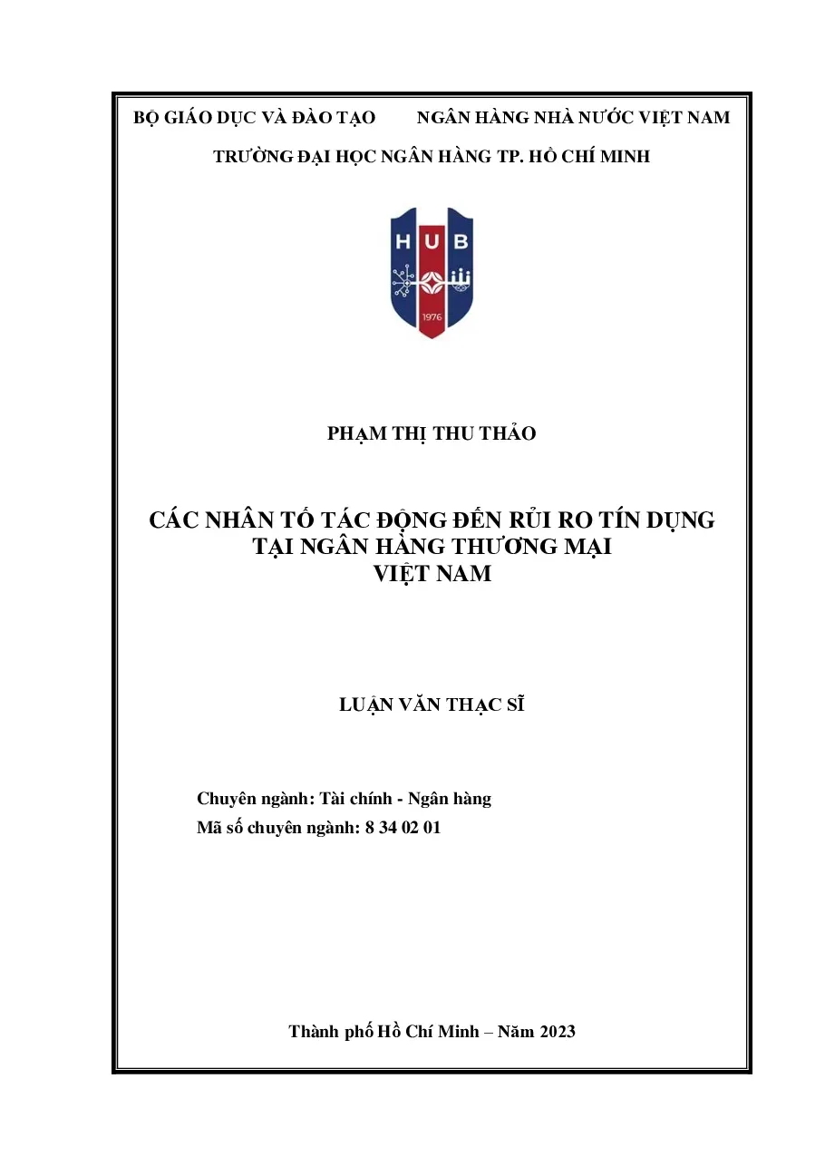 [LV thạc sĩ] Các nhân tố tác động đến rủi ro tín dụng Vietcombank - TG.Phạm Thị Thu Thảo