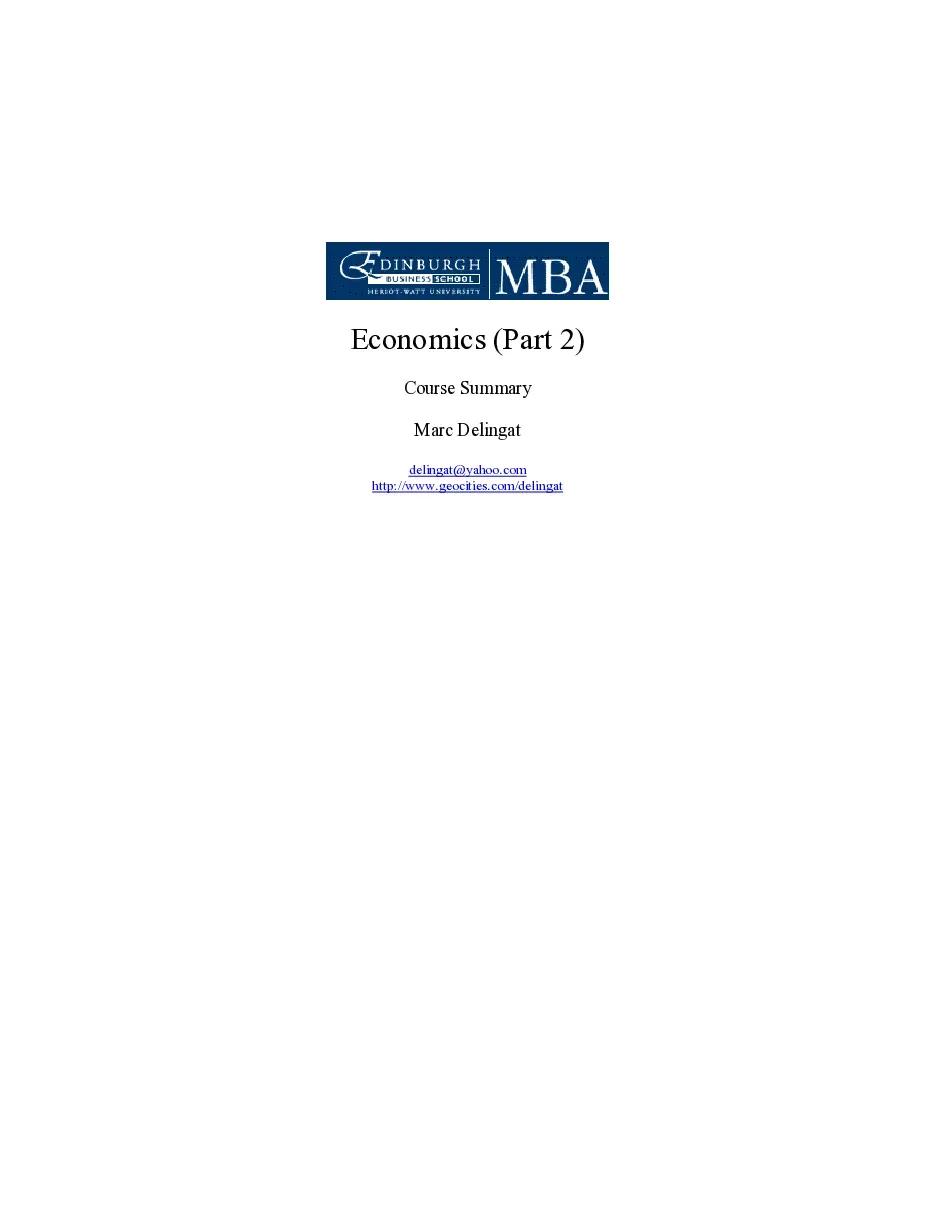 Economics Course Summary (P2) (Tóm tắt Kinh tế học - Kinh tế vĩ mô) - Marc Delingat