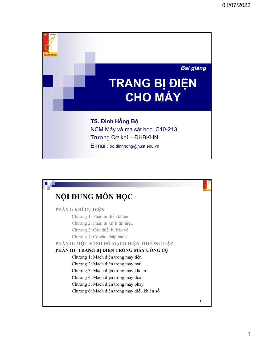 Trang bị điện cho máy công cụ (PHẦN III: TRANG BỊ ĐIỆN TRONG MÁY CÔNG CỤ) - Đinh Hồng Bộ