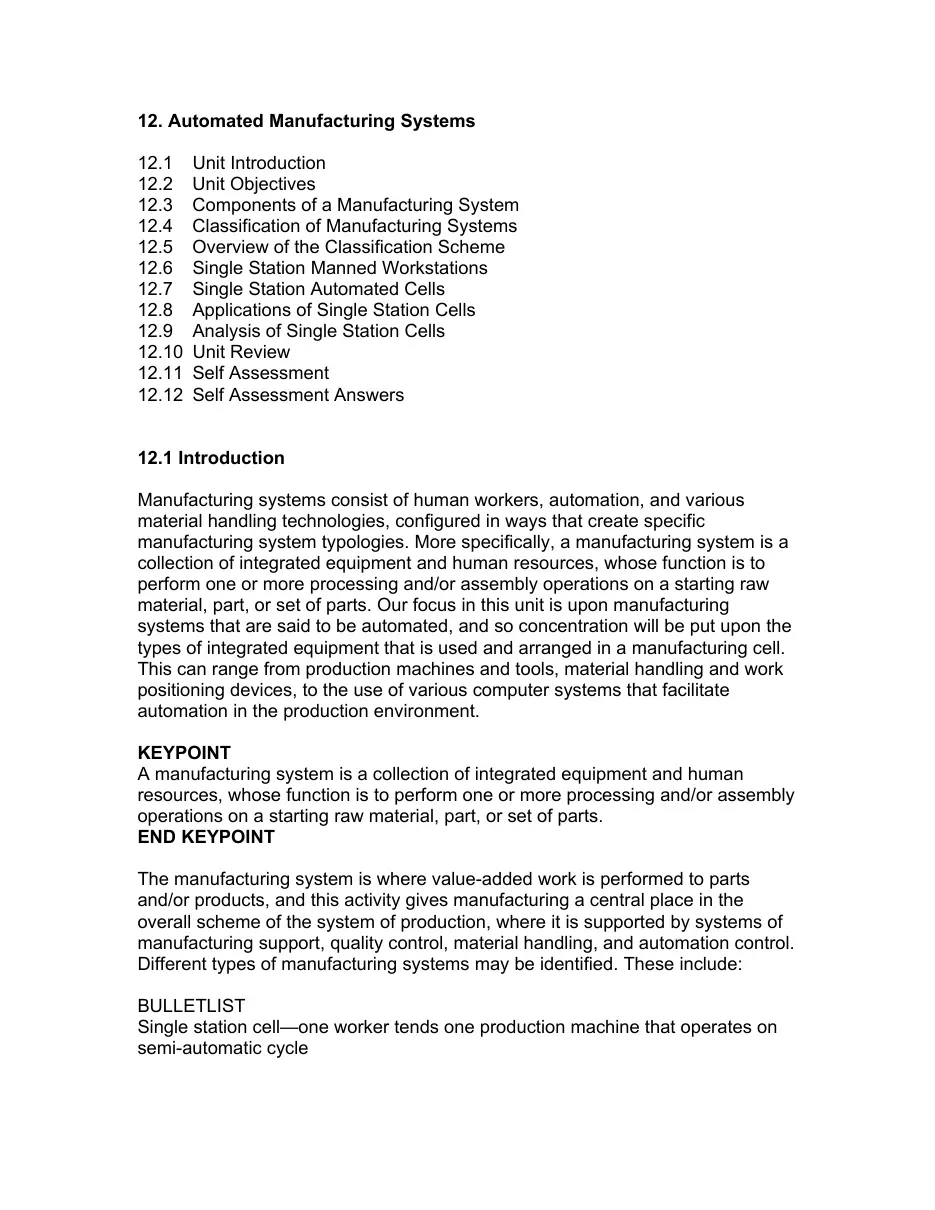 Automated Manufacturing Systems (Unit 12) (Hệ thống sản xuất tự động) (Có đáp án)