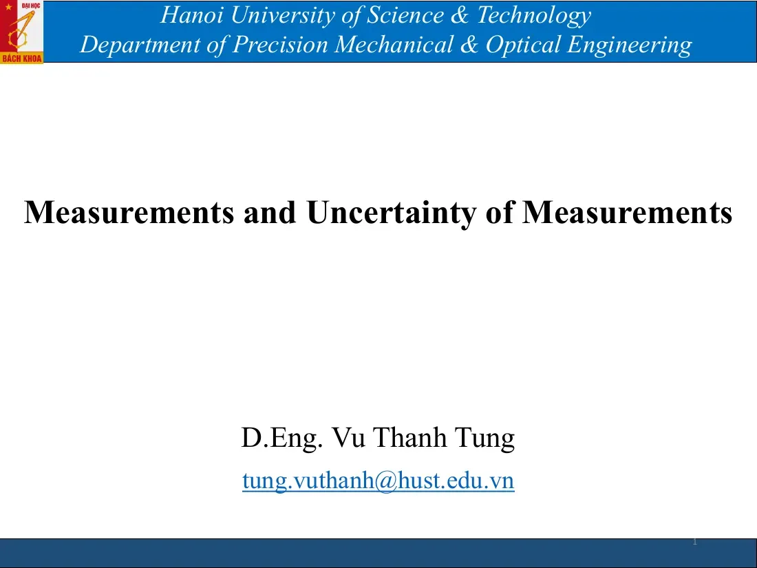 Measurements and Uncertainty of Measurements (Topic 3) (Đo lường và độ không đảm bảo đo) - D.Eng. Vũ Thanh Tùng