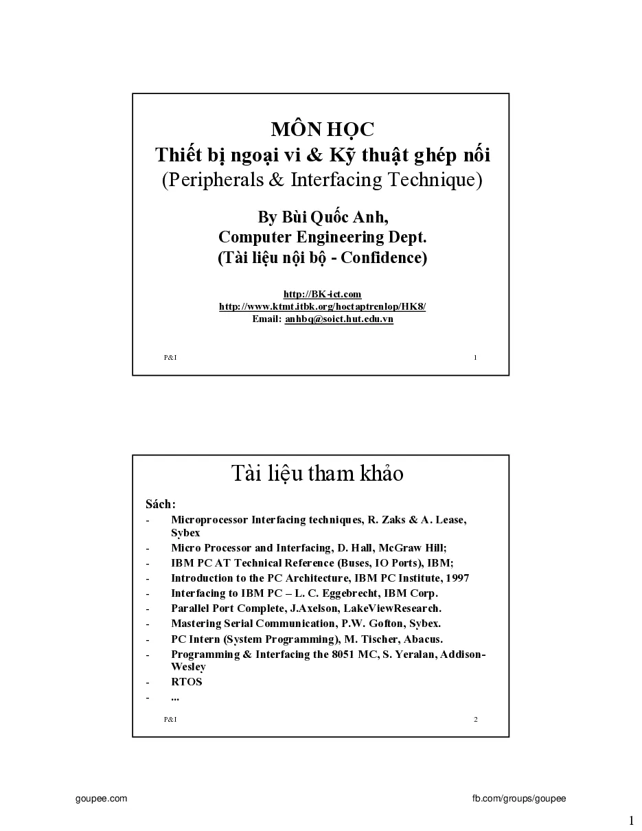 Slide Kỹ thuật ghép nối máy tính (Chương 0) - HUST. GV. Bùi Quốc Anh