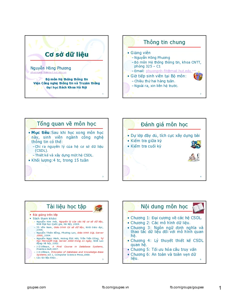 Slide Cơ sở dữ liệu - GV. Nguyễn Hồng Phương