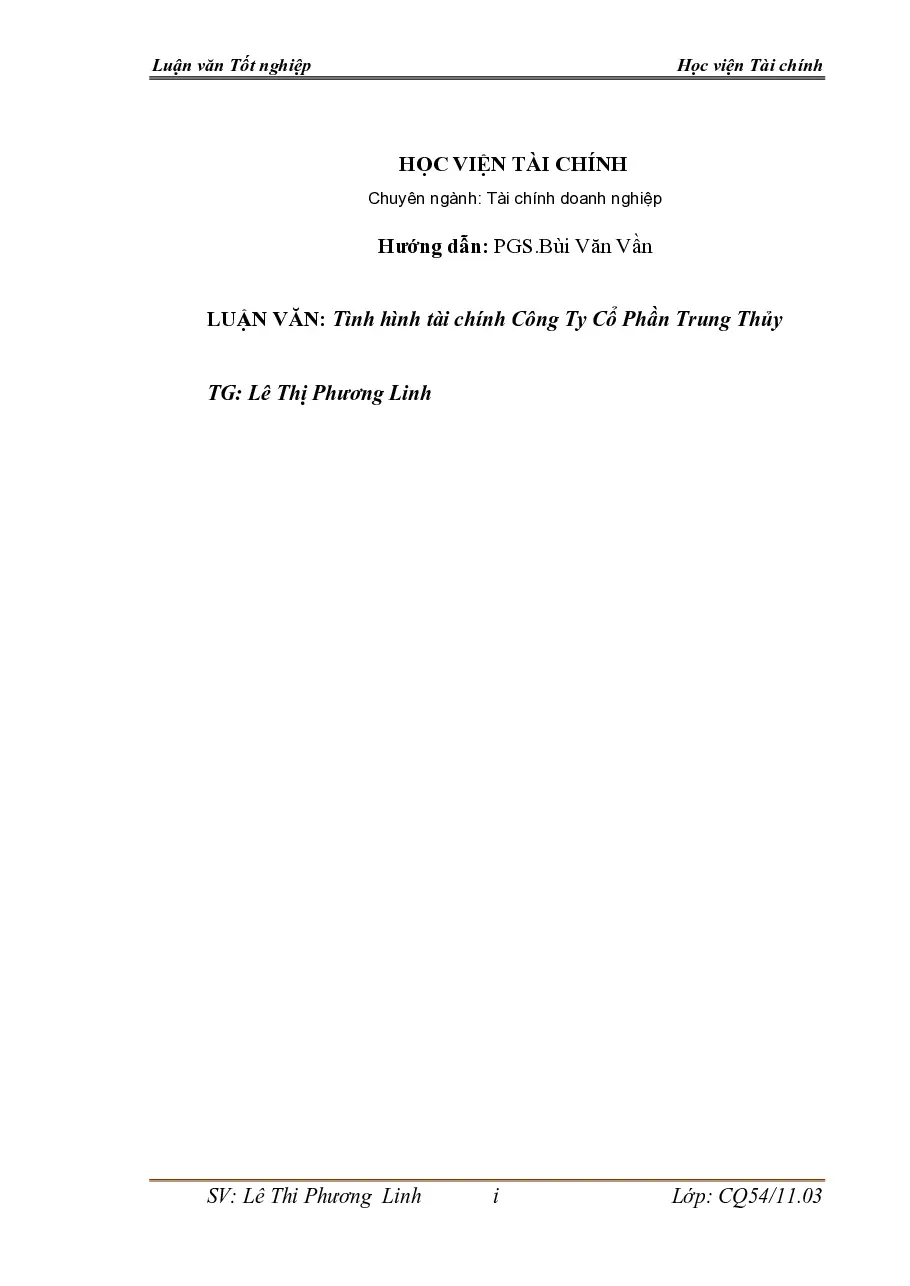 [Luận văn] Tình hình tài chính CTCP Trung Thủy - TG.Lê Thị Phương Linh