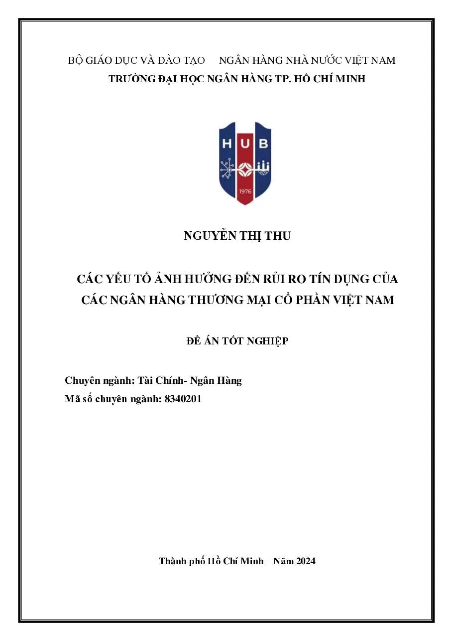 [Đề án] Các yếu tố ảnh hưởng đến rủi ro tín dụng của Vietcombank - TG.Nguyễn Thị Thu