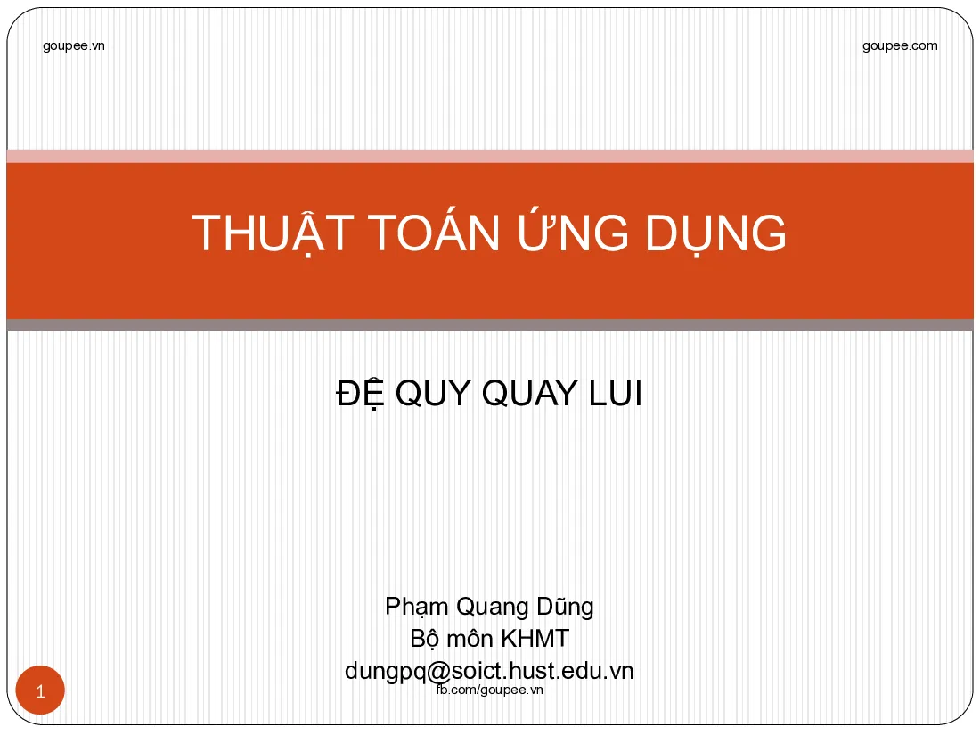 Applied Algorithms - Chapter 3 (HUST) Thầy Phạm Quang Dũng