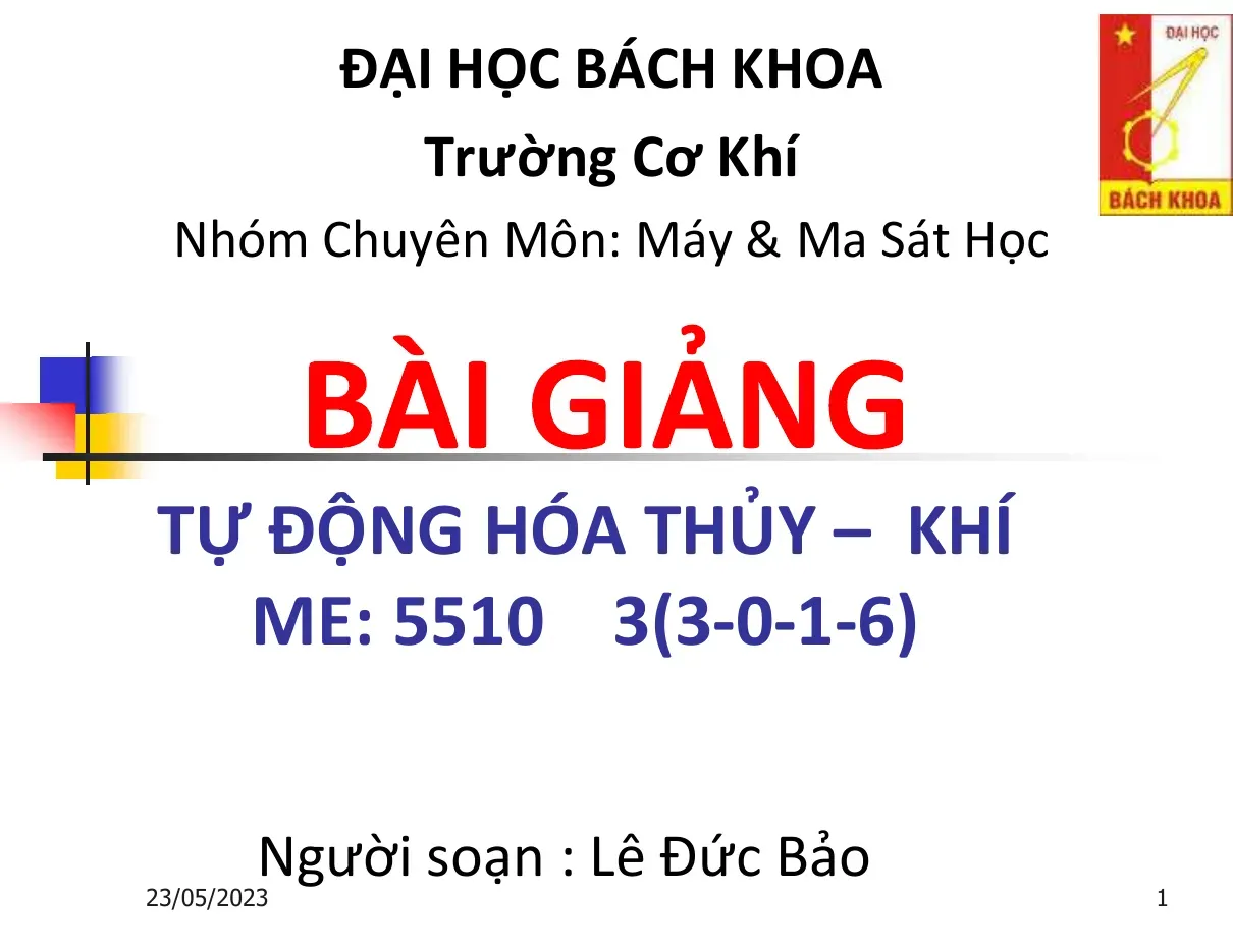 Tự Động Hóa Thủy – Khí (Chương III: Cơ cấu chấp hành) - Lê Đức Bảo