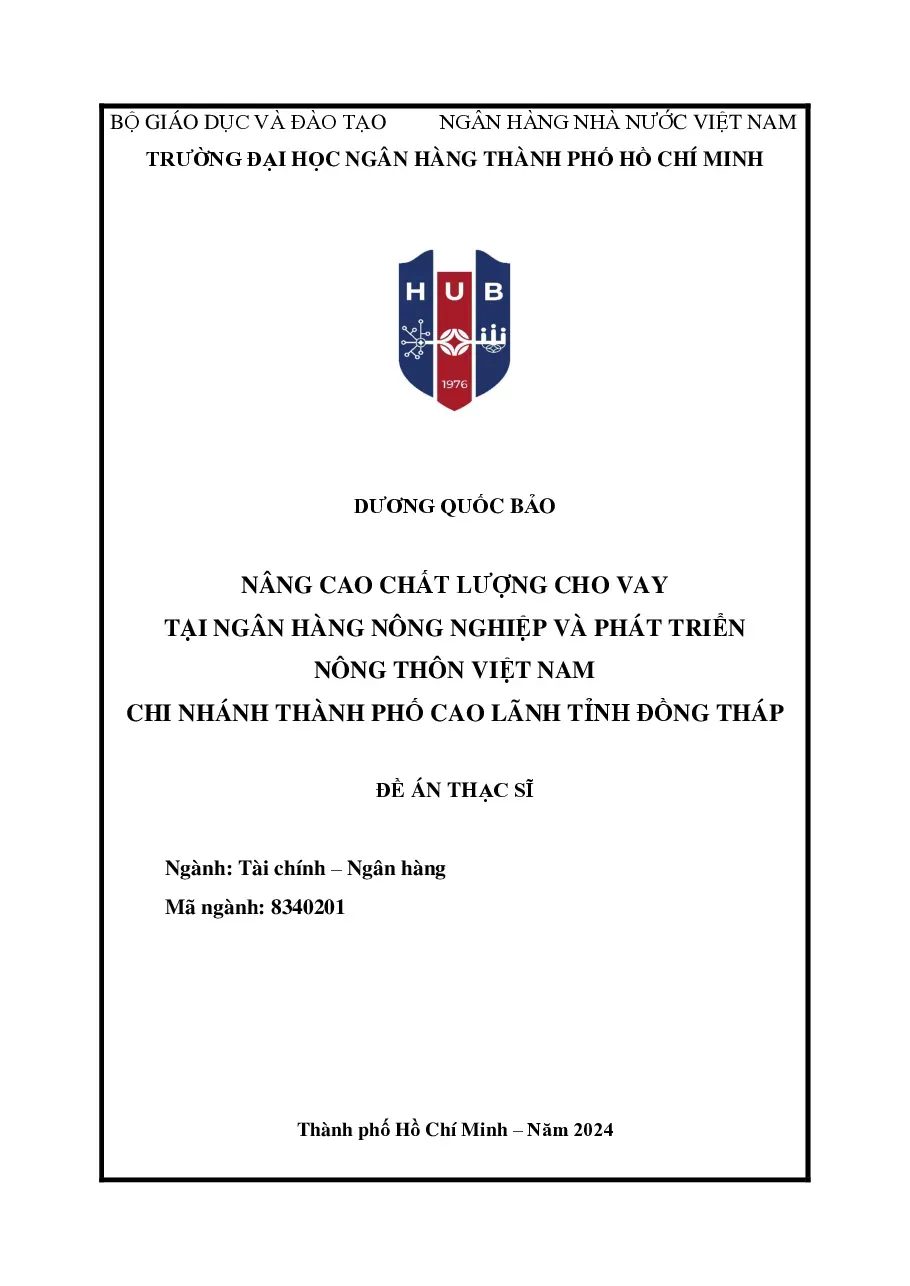[Đề án] Nâng cao chất lượng cho vay tại BIDV CN Thành phố Cao Lãnh tỉnh Đồng Tháp - TG.Dương Quốc Bảo