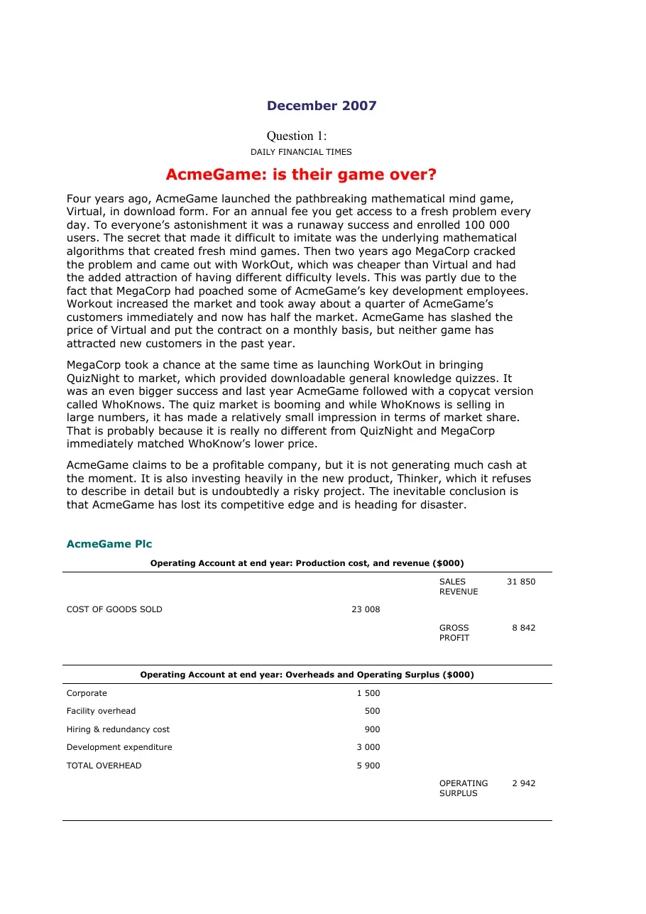 [Case study] Acme Game (Tình huống Phân tích tài chính và chiến lược công ty AcmeGame)