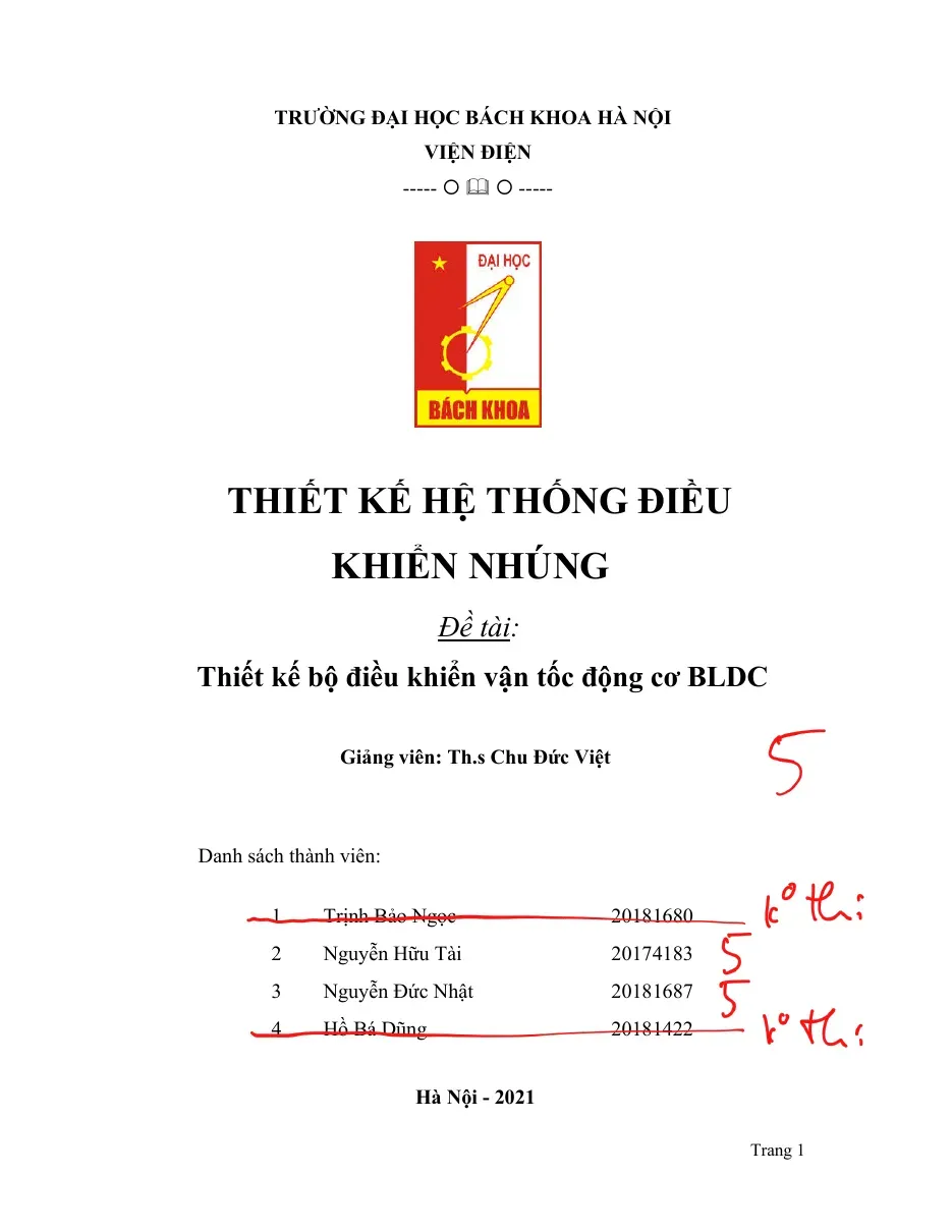 [Đồ án] Thiết kế bộ điều khiển vận tốc động cơ BLDC - TG.Trịnh Bảo Ngọc, Nguyễn Hữu