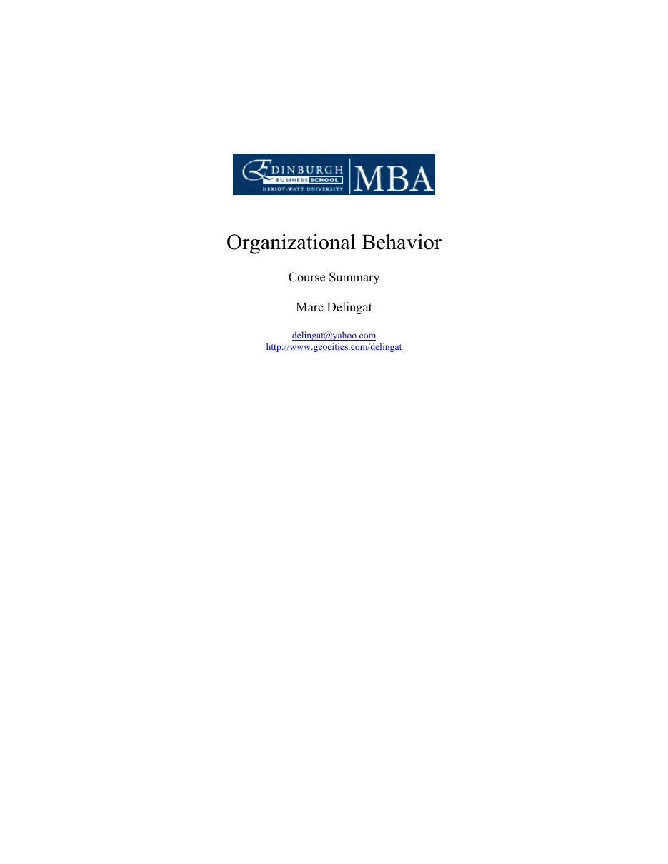 Organizational Behavior Course (Summary 2 of 2) (Tóm tắt khóa Hành vi tổ chức) - Marc Delingat