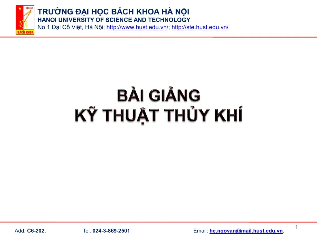 Kỹ thuật thủy khí (Chương 1-2) - Ngô Văn Hệ
