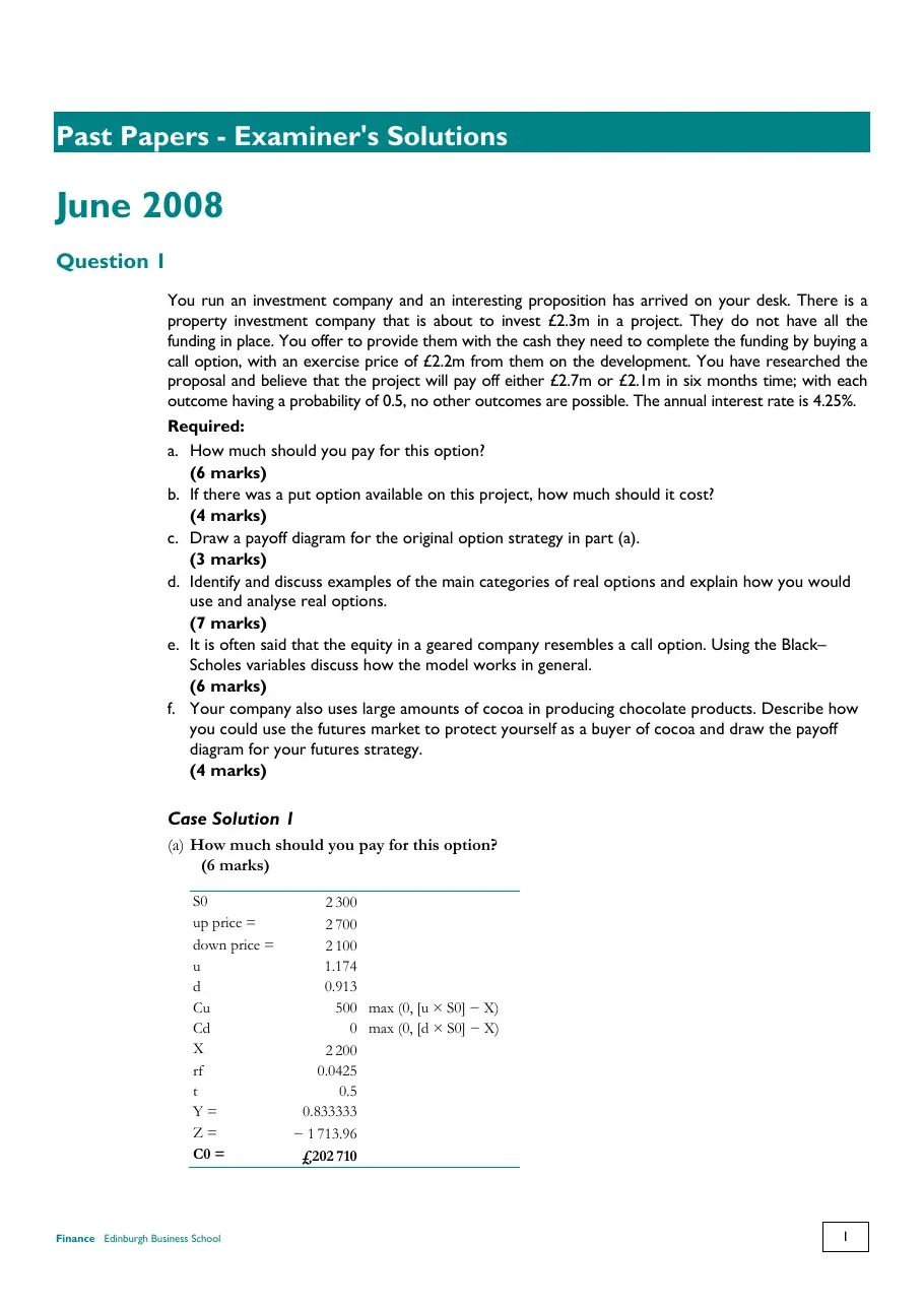 Finace exam (Đềthi môn Finance) (Có đáp án)