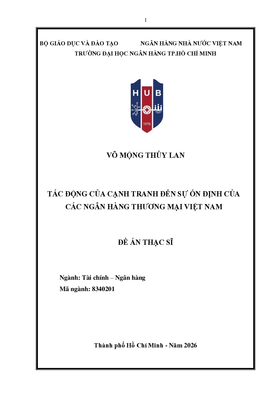 [Đề án] Tác động của cạnh tranh đến sự ổn định của các ngân hàng thương mại Việt Nam - TG.Võ Mộng Thúy Lan
