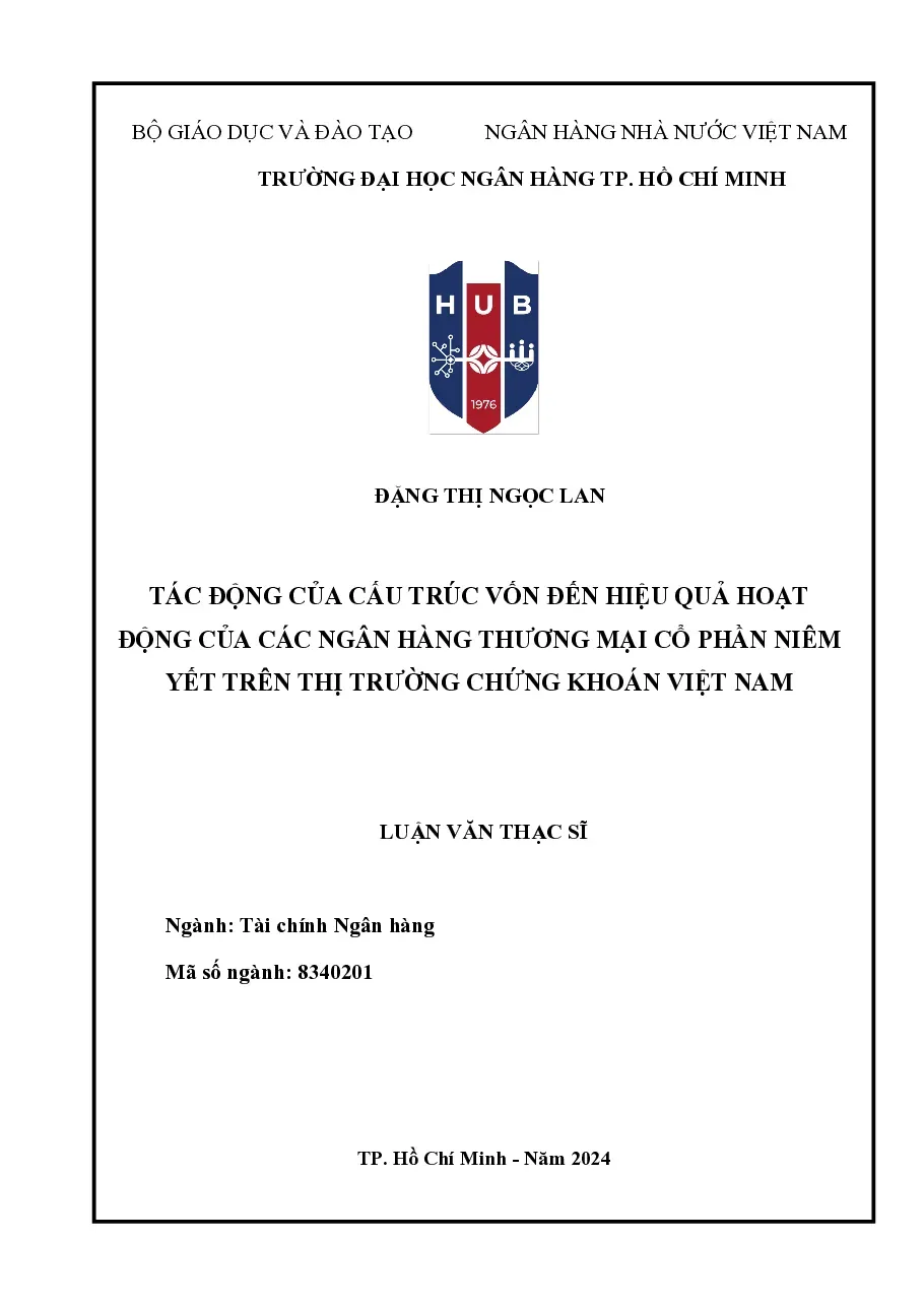 [LV thạc sĩ] Tác động của cấu trúc vốn đến hiệu quả hoạt động MB Bank niêm yết trên thị trường chứng khoán Việt Nam - TG.Đặng Thị Ngọc Lan