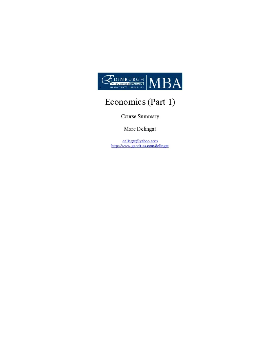 Economics Course Summary (P1) (Tóm tắt Kinh tế học - Cơ bản cung cầu) - Marc Delingat