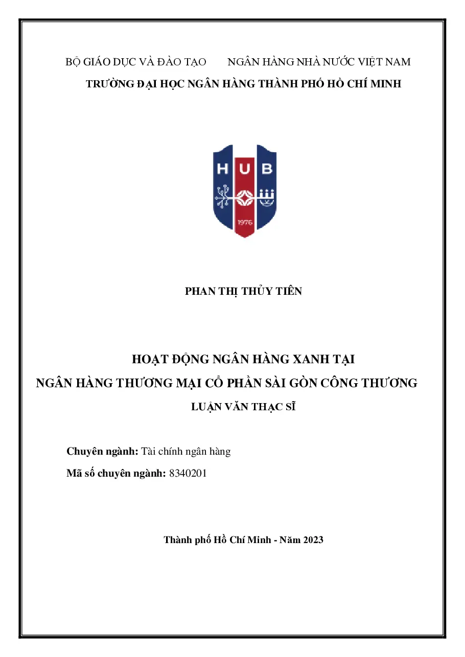 [LV thạc sĩ] Hoạt Động Ngân Hàng Xanh Tại SCB Công Thƣơng - TG.Phan Thị Thủy Tiên