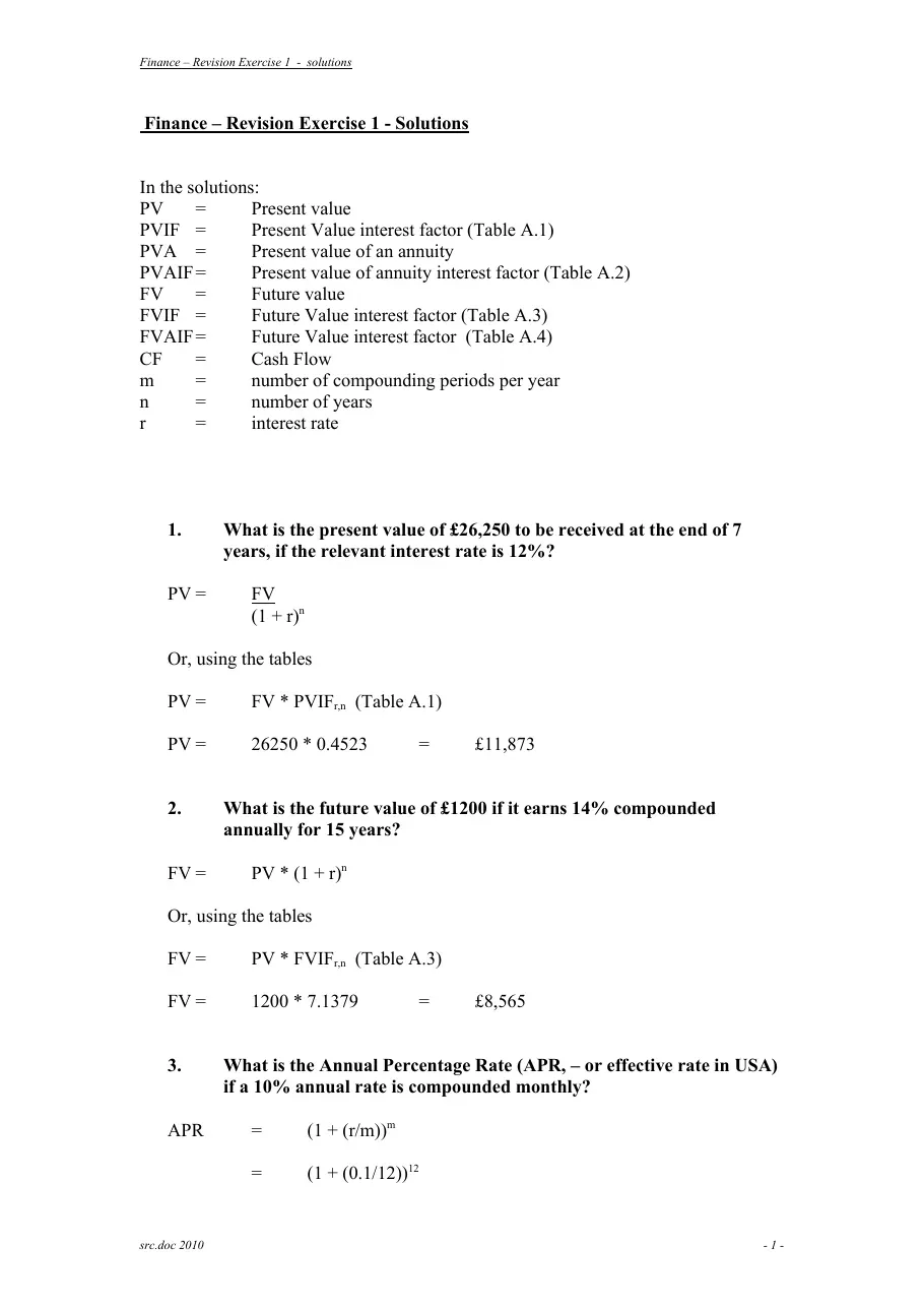 Present value (Ex 1) (Tính giá trị hiện tại, giá trị tương lai, tỷ suất hoàn vốn)