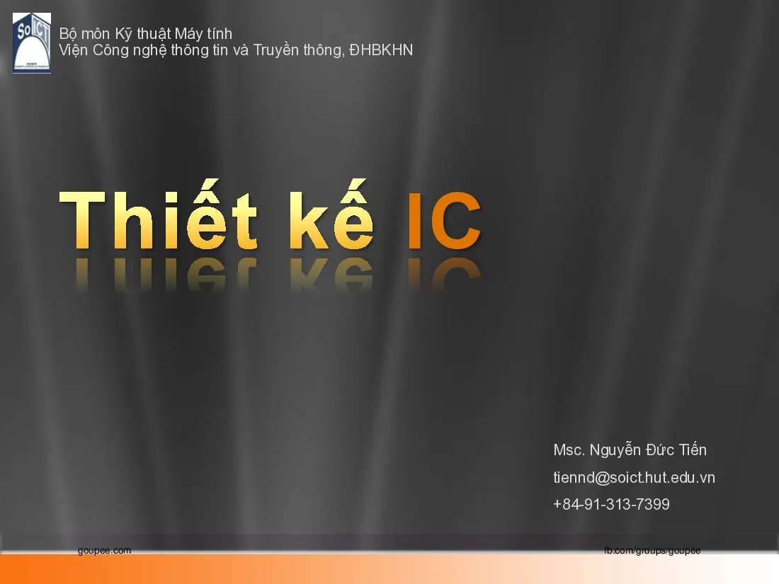 Slide Thiết kế IC - Bài giảng V10 (HUST) GV. Nguyễn Đức Tiến