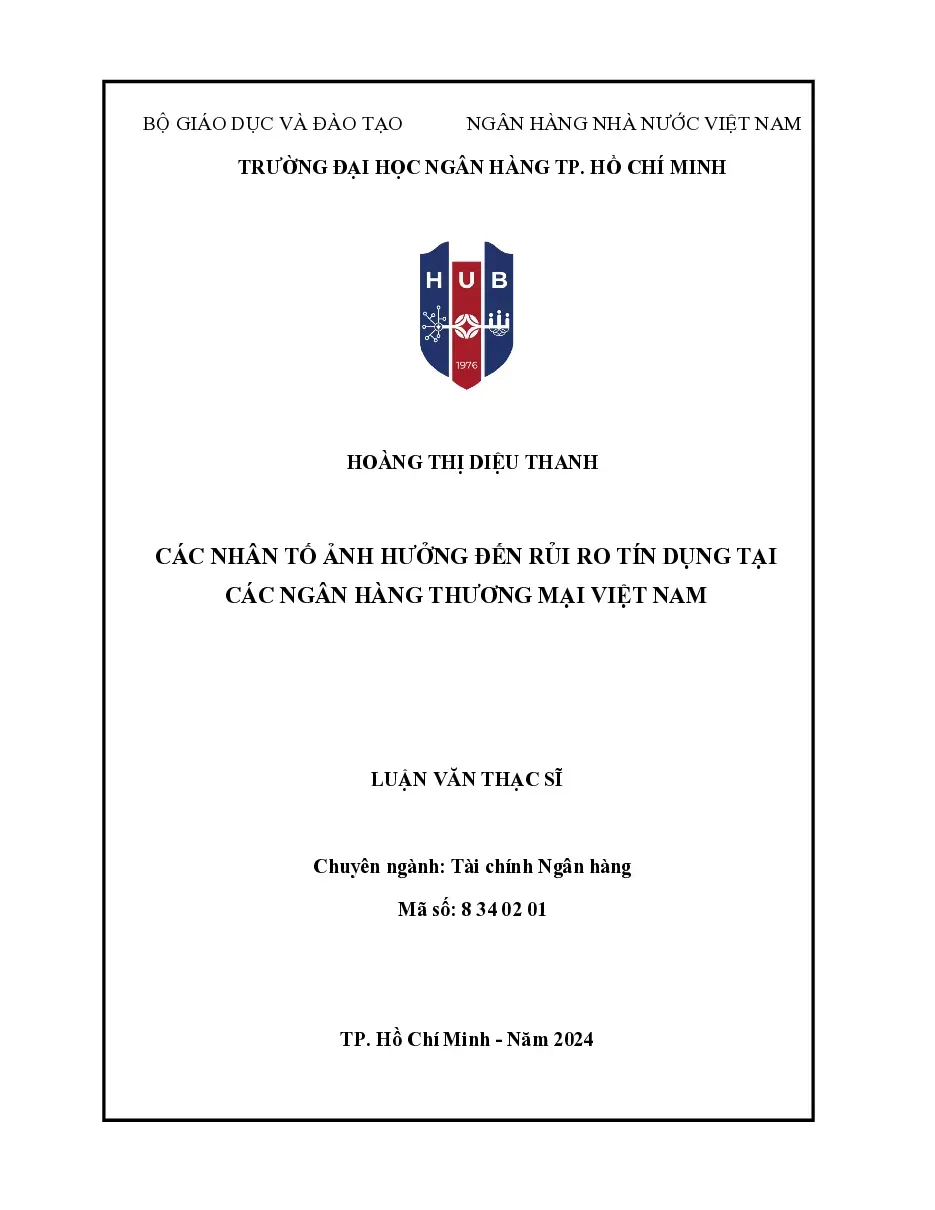 [LV thạc sĩ] Các nhân tố ảnh hưởng đến rủi ro tín dụng tại Vietcombank - TG.Hoàng Thị Diệu Thanh