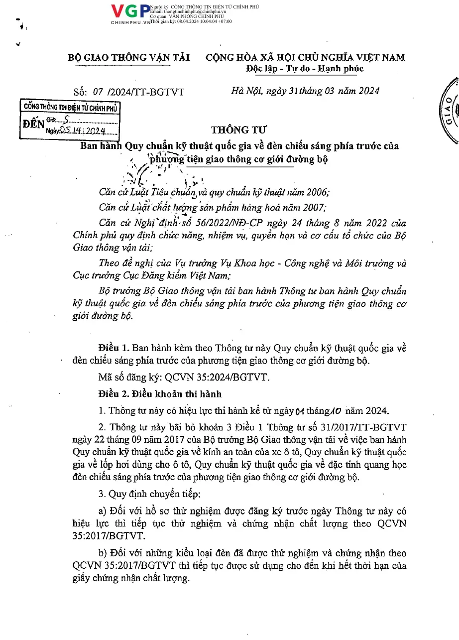 Thông tư 07/2024/TT-BGTVT