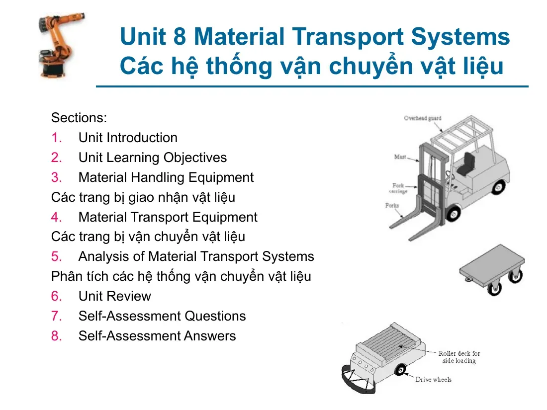 Unit 8 Material Transport Systems (Unit 8) (Các hệ thống vận chuyển vật liệu) (Có đáp án)