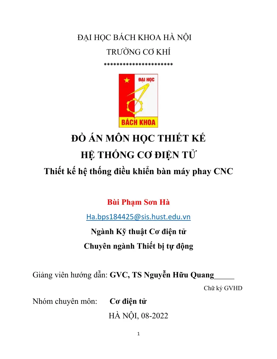 [Đồ án] Thiết kế hệ thống điều khiển bàn máy phay CNC - TG.Bùi Phạm Sơn Hà