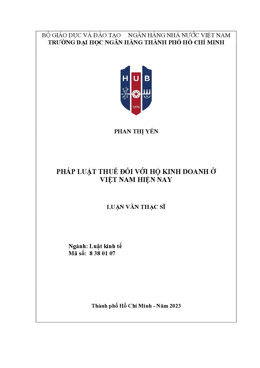 [LV thạc sĩ] Pháp luật thuế đối với hộ kinh doanh ở Việt Nam hiện nay - TG.Phan Thị Yến
