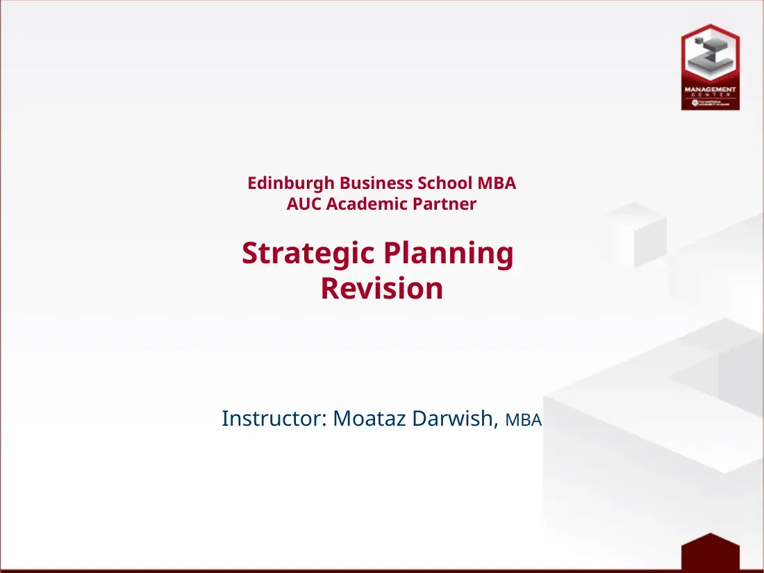 Strategic Planning Revision (Bản kế hoạch chiến lược) - EBS - Moataz Darwish