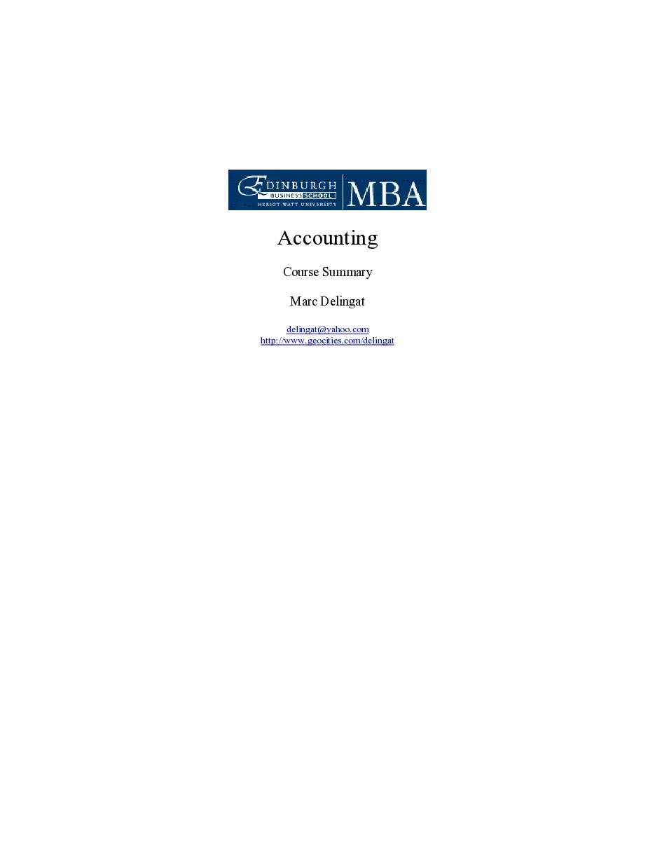 Accounting Course Summary (Tóm tắt về Kế toán) - Marc Delingat