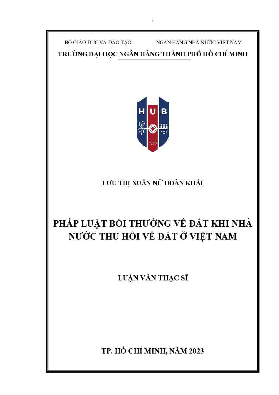 [LV thạc sĩ] Pháp luật bồi thường về đất khi Nhà nước thu hồi đất ở Việt Nam - TG.Lưu Thị Xuân Nữ Hoàn